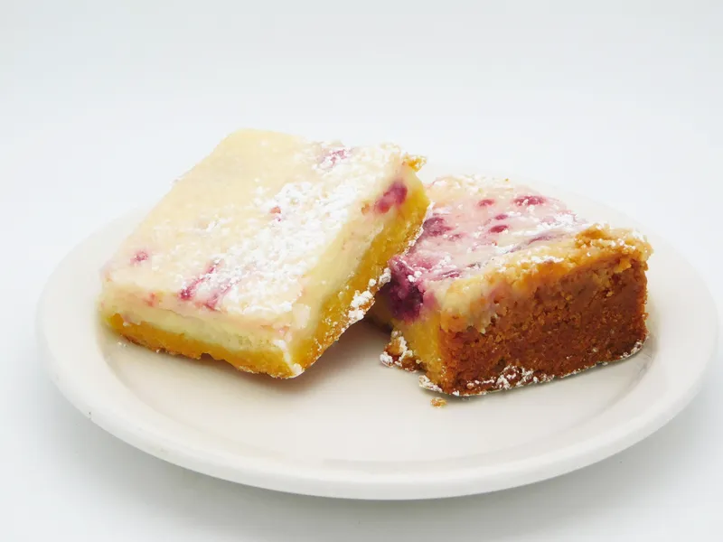 Raspberry Gooey Butter Cake — slice
