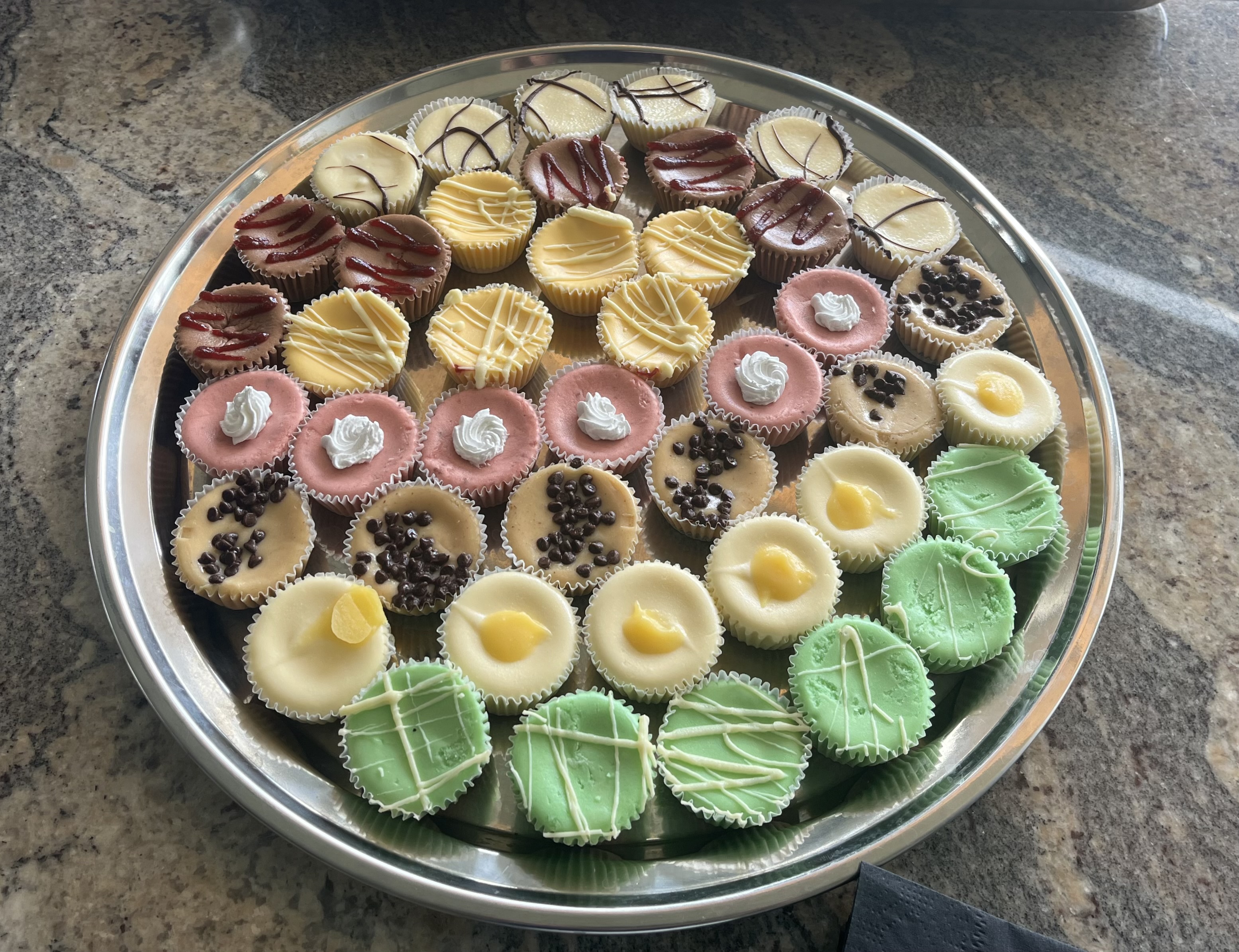 Tray of Hank's Minis cheesecakes for catering